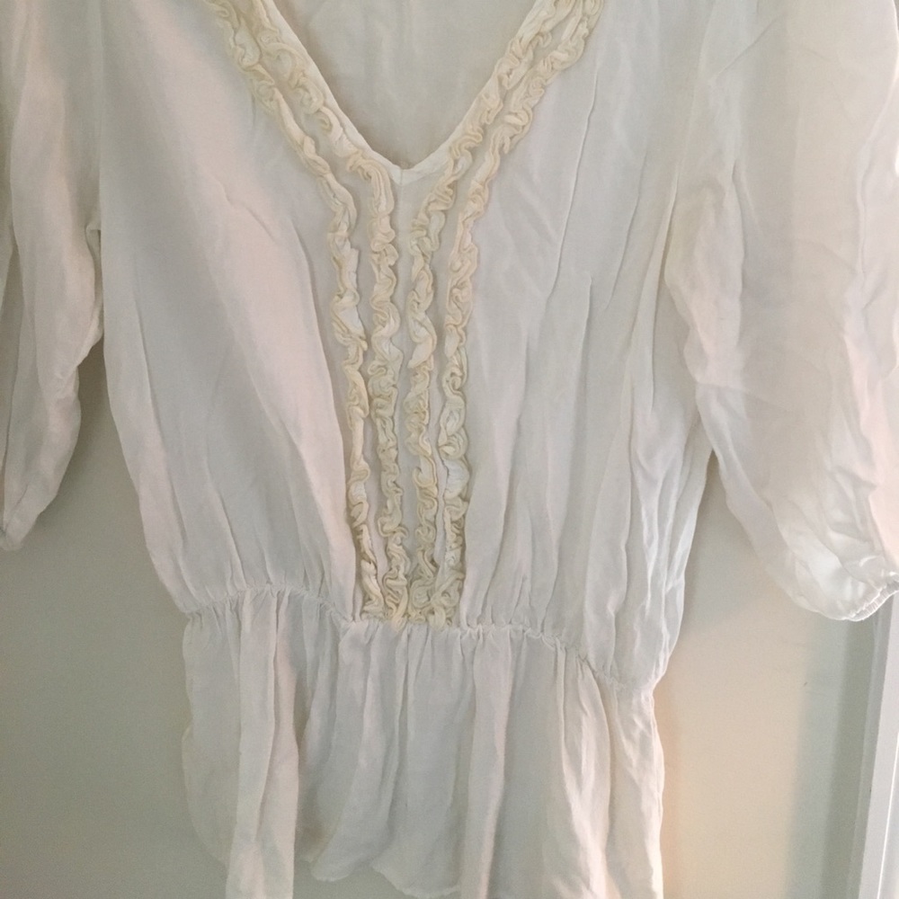 Bee Stitched ivory ruffle sheer blouse size large